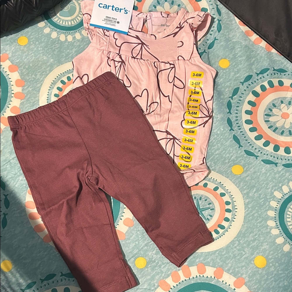 Carter's Dusty Rose Kids Leggings with butterfly onesies